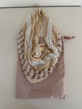 Mignonne Gavigan White and Gold Beaded Scarf Necklace